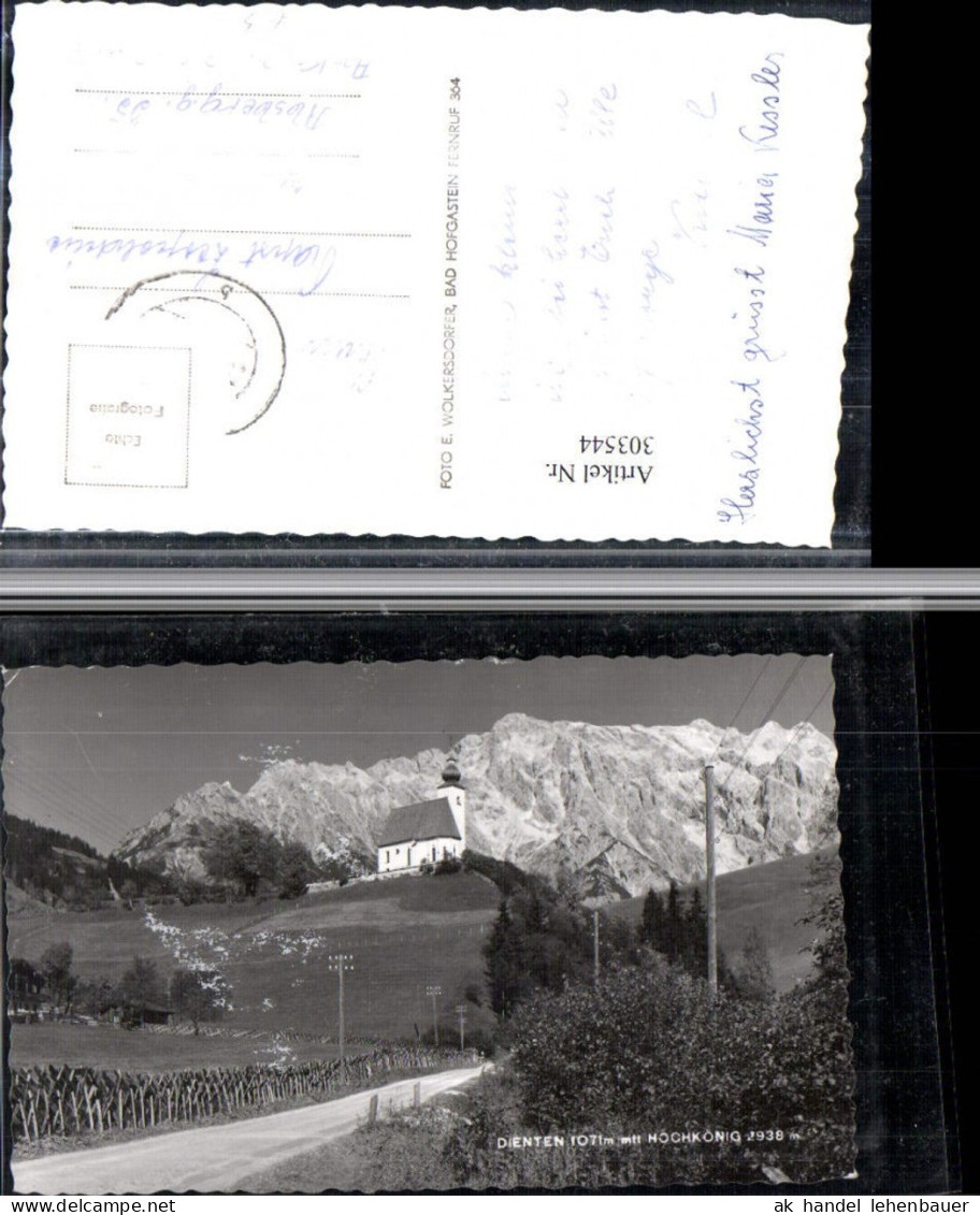 303544,Dienten Kirche Straße m. Hochkönig Bergkulisse