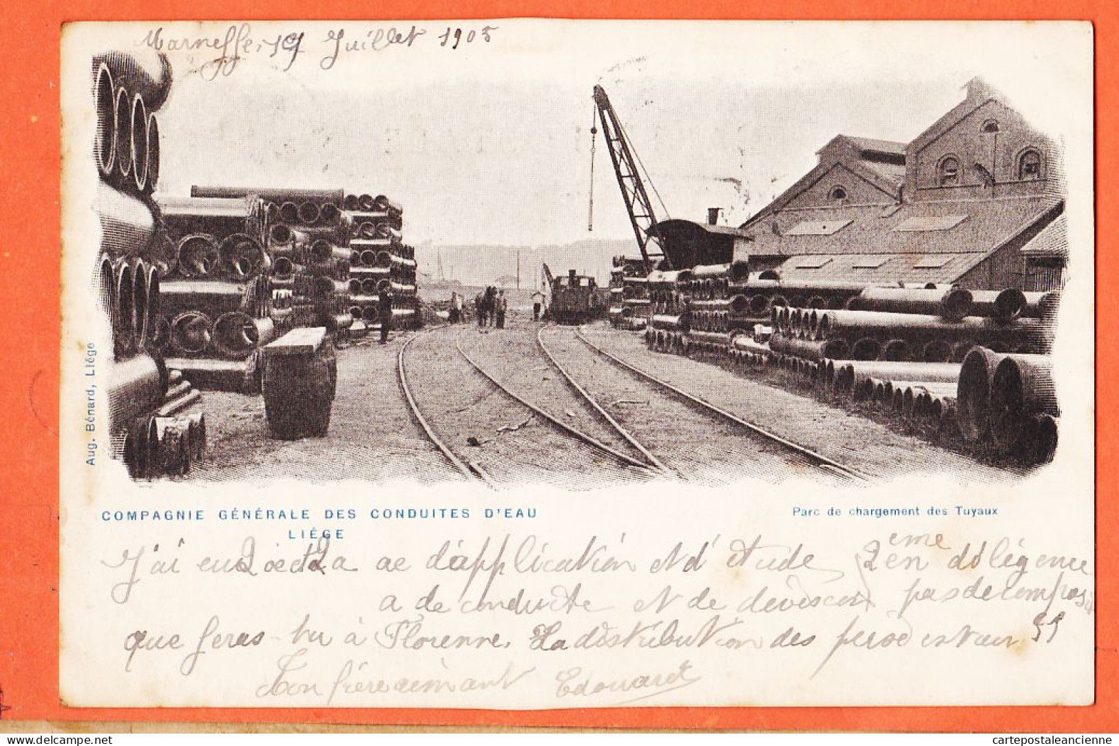 30482 ◉ LIEGE Compagnie Conduites Eau Fonderie Tuyaux Parc Chargement Tuyaux ◉ 1905 DASSONVILLE Kasteel Gemert ◉ BENARD
