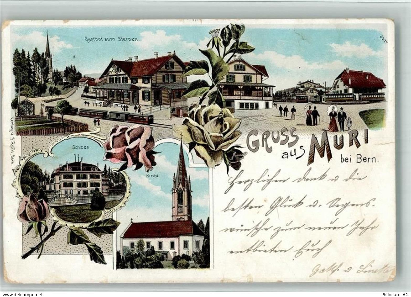 3074 Muri b. Bern 1901 BOAKC Lithographie Gasthaus Zum Sternen Schloss K... - 13702716