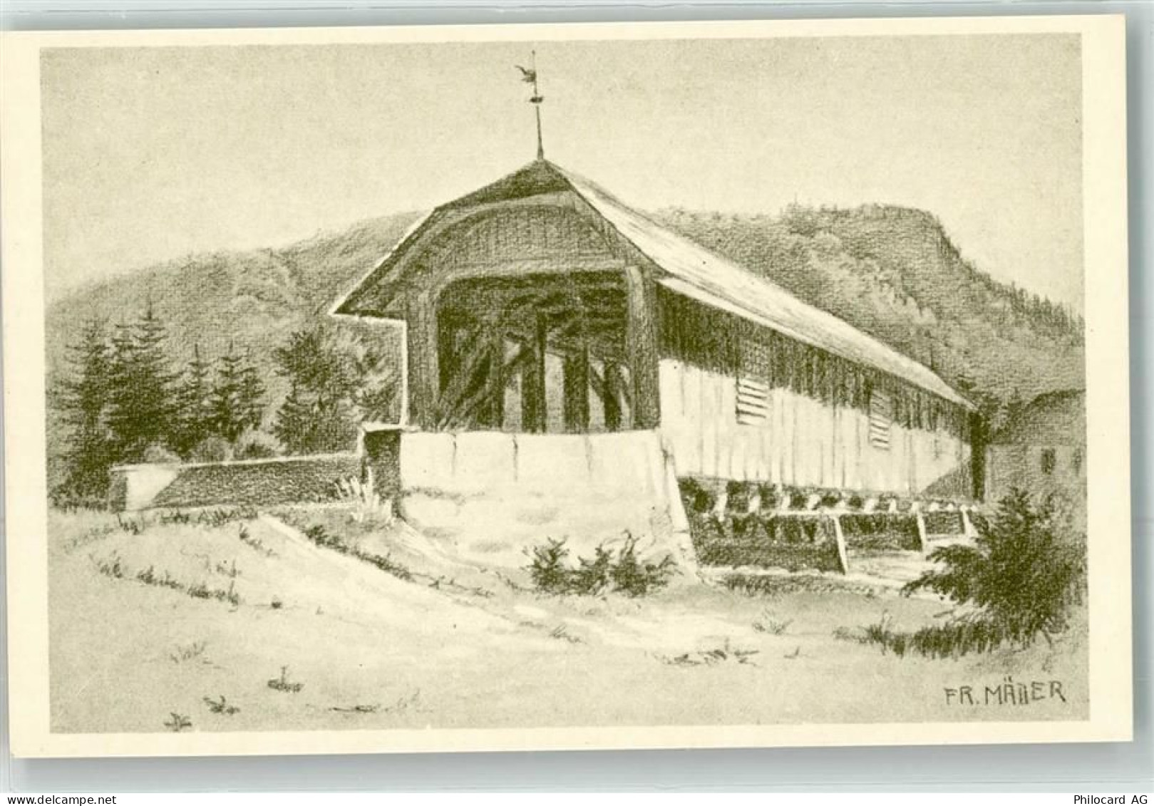 3123 Belp Künstlerkarte Hunzikenbrücke Holzbrücke sig. Mäder - 10643425