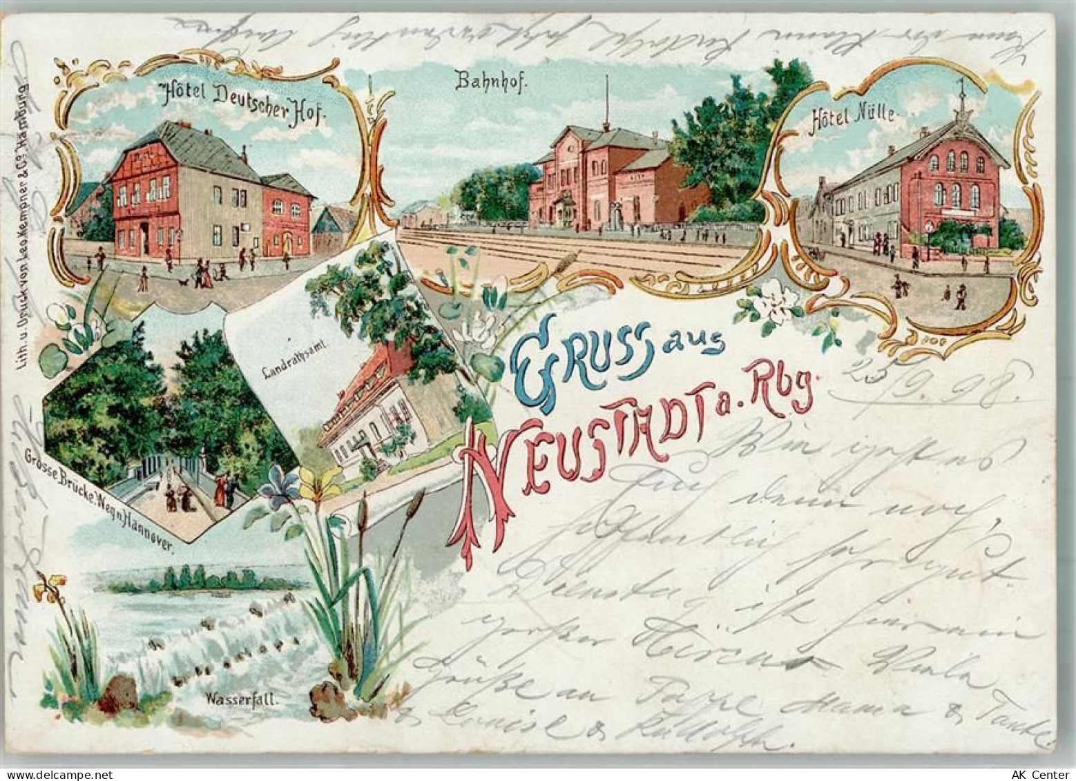 31535 W3057 Neustadt am Rübenberge 1898 Lithographie Landratsamt Hotel D... - 13652386