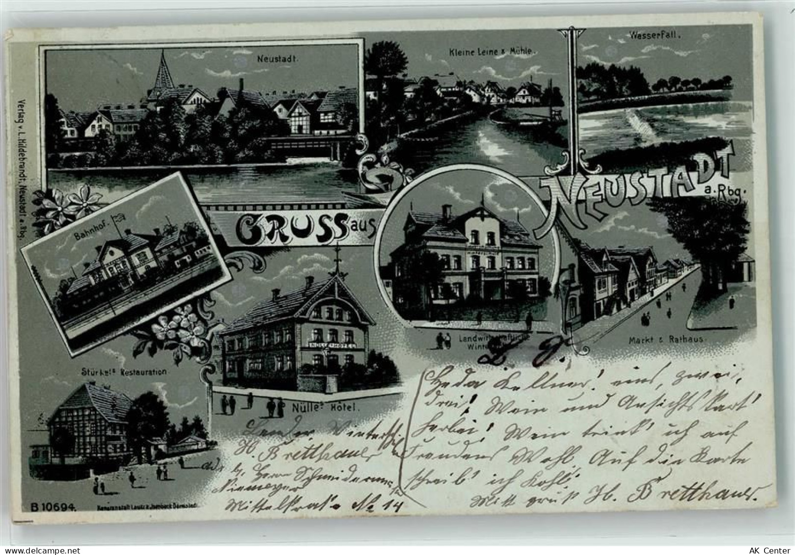 31535 W3057 Neustadt am Rübenberge 1901 Lithographie Wasserfall Bahnhof ... - 13610158
