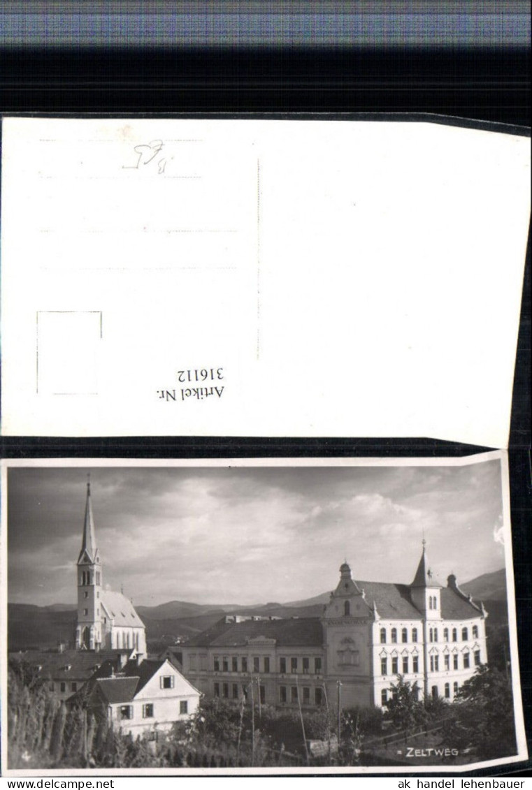 316112,Foto AK Zeltweg Kirche Schulgebäude Mädchen- u. Knabenschule