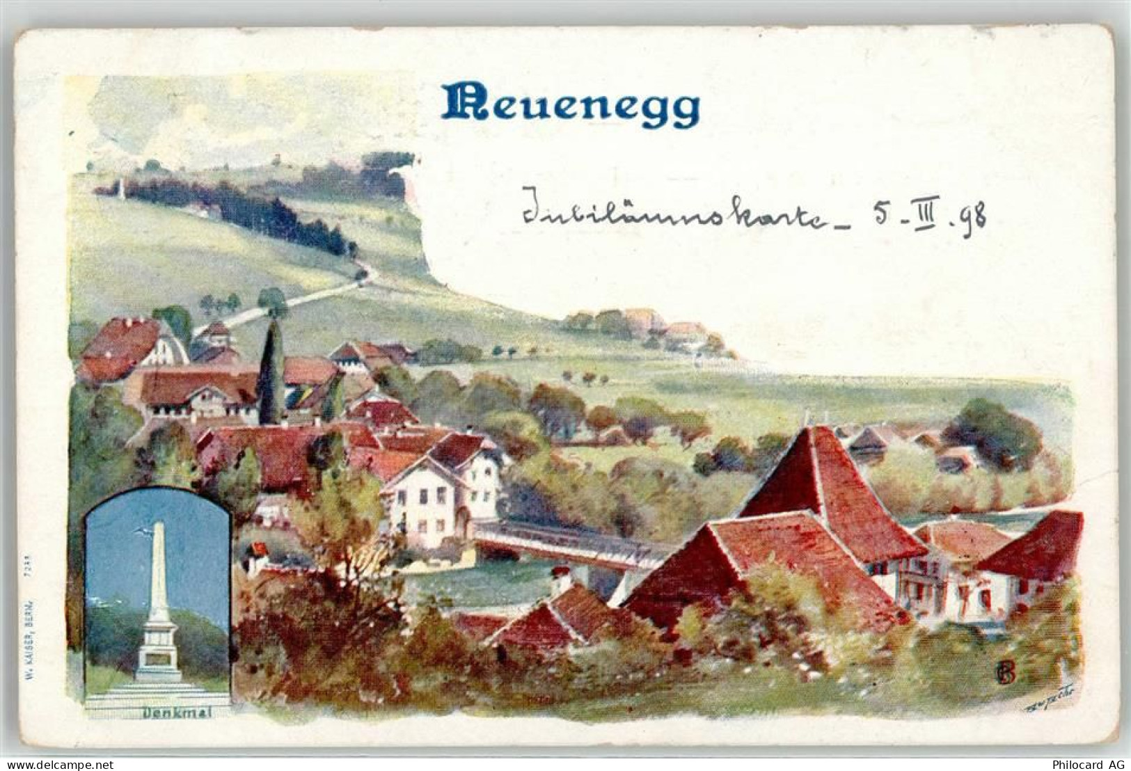 3176 Neuenegg 1898 Lithographie Denkmal - 52021511