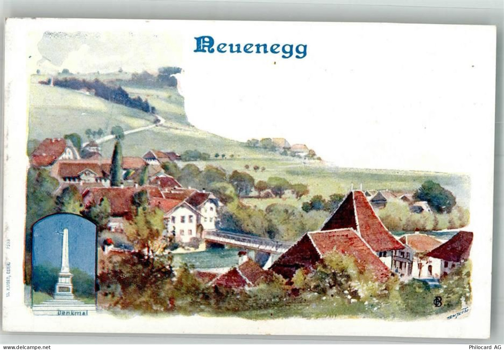 3176 Neuenegg Lithographie Denkmal - 13582385
