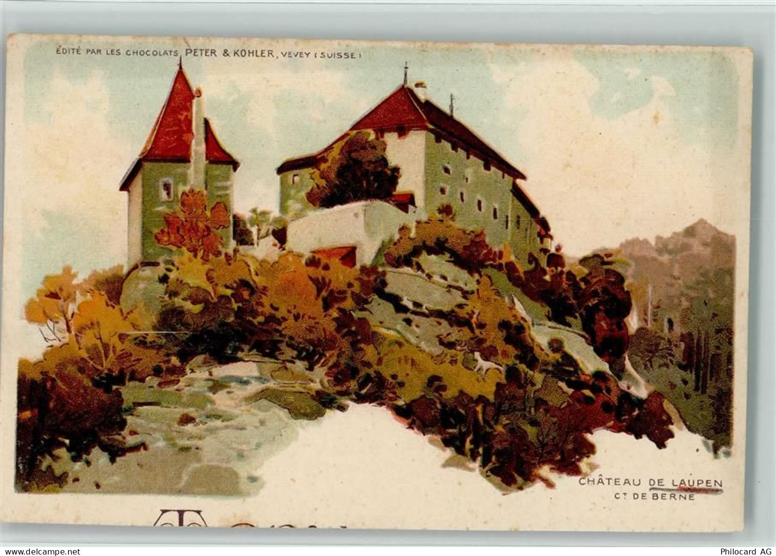 3177 Laupen BE Künstlerkarte Chateau Rückseite Werbung Gala Peter Chocol... - 11092757