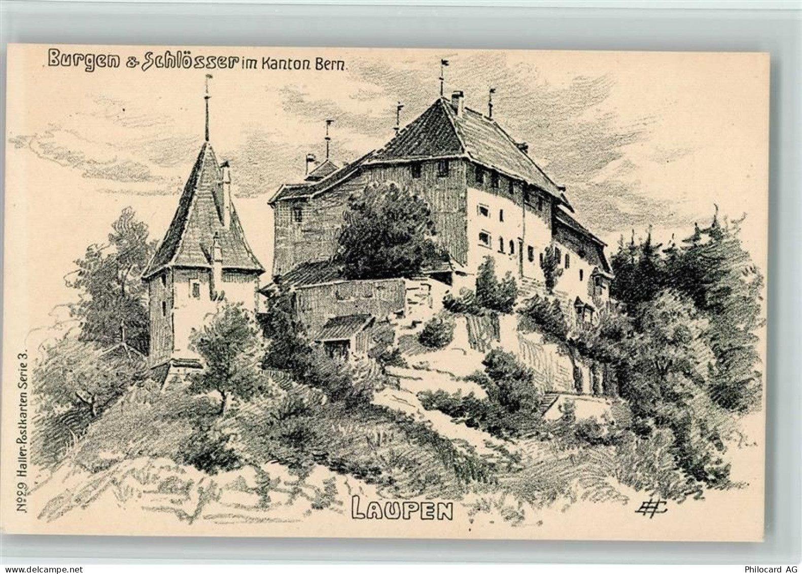 3177 Laupen BE Künstlerkarte Schloss Laupen sign. - 11092896