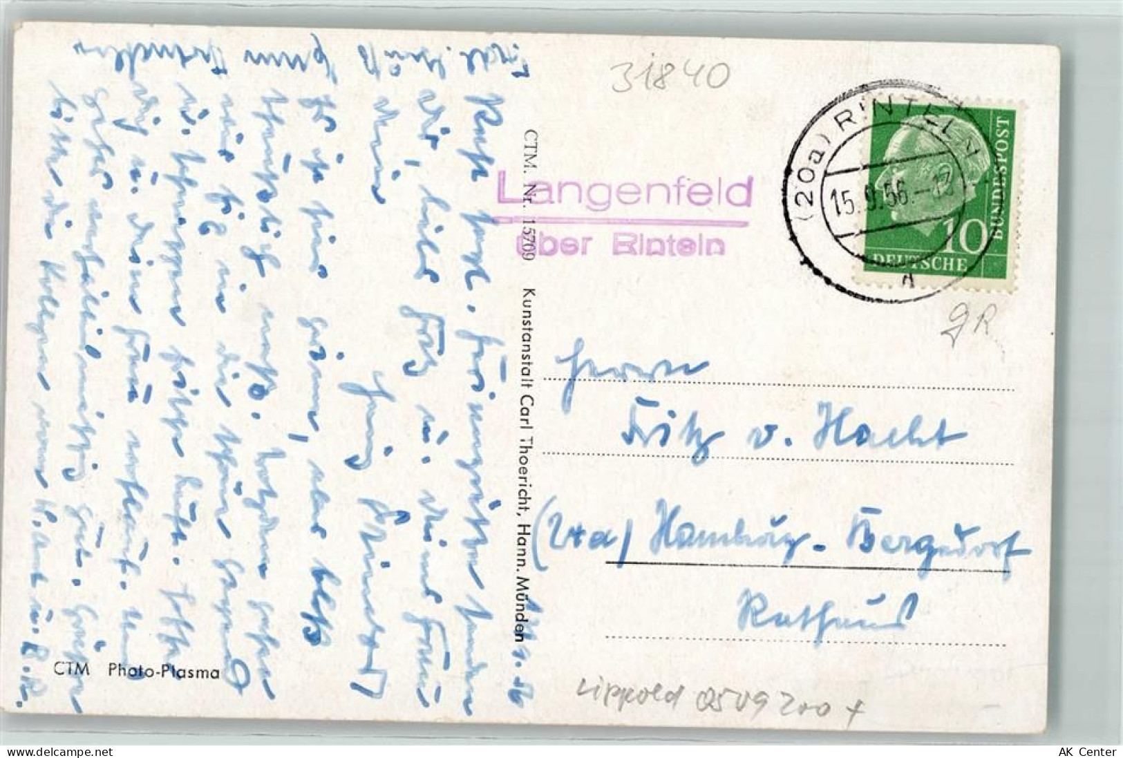 31840 W3253 Langenfeld , Kr Grafsch Schaumb - Landpoststempel über Rinte... - 10496064