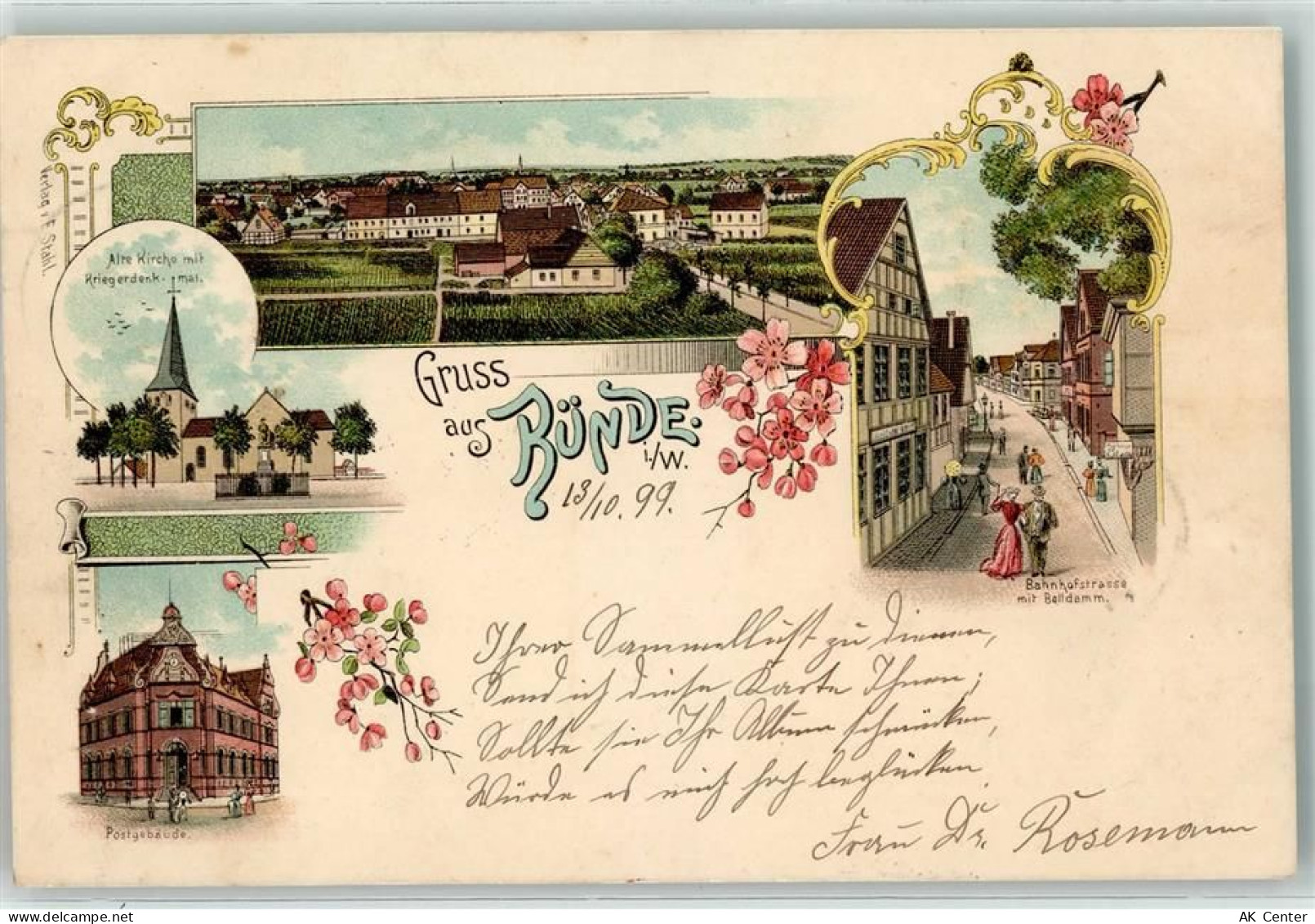 32257 W4980 Bünde 1899 Lithographie Alte Kirche Kriegerdenkmal Postgebäu... - 13608850