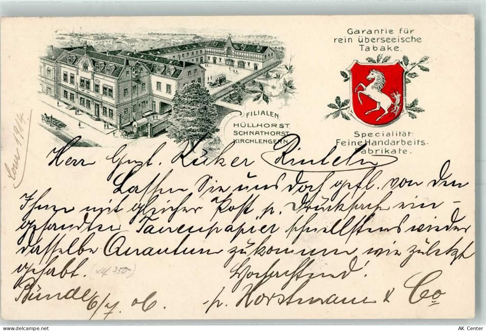 32257 W4980 Bünde 1906 Gebrauchsspuren Wappen Horstmann & Bünde Zigarren... - 13604252