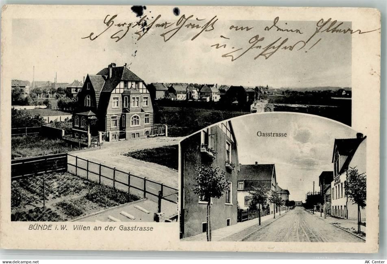 32257 W4980 Bünde 1916 Gebrauchsspuren Gasstraße Villen Feldpostkarte - 13648225