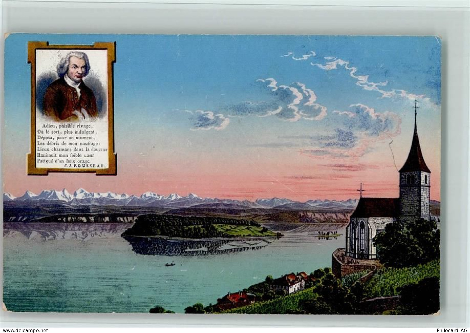 3235 St. Petersinsel Erlach 1923 - Lac de Bienne J.J. Rousseau Morgenrot... - 10196750