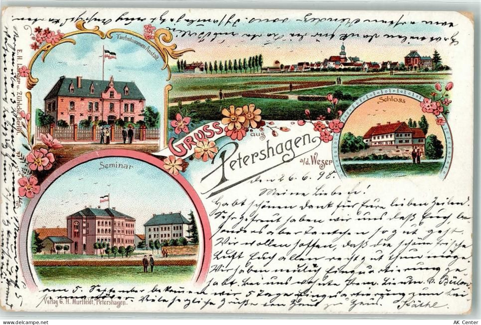 32469 W4953 Petershagen , Weser 1898 Lithographie Taubstummen-Anstalt Se... - 13606132
