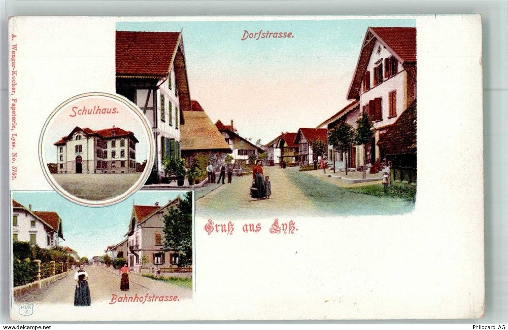 3250 Lyss Foto AK Bahnhofstrasse Dorfstrasse Schulhaus - 13673479