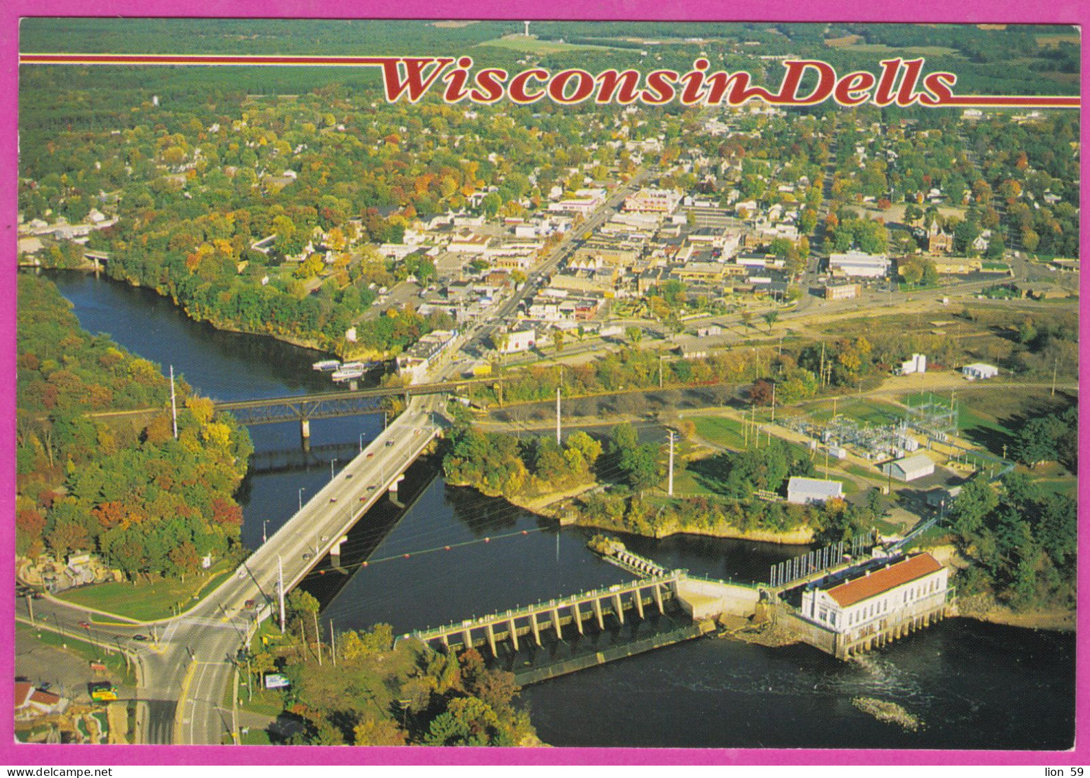 326200 / United States > WI > Kilbourn Dam Aerial view Kilbourn Dam Wisconsin River Panorama city Train railway bridge