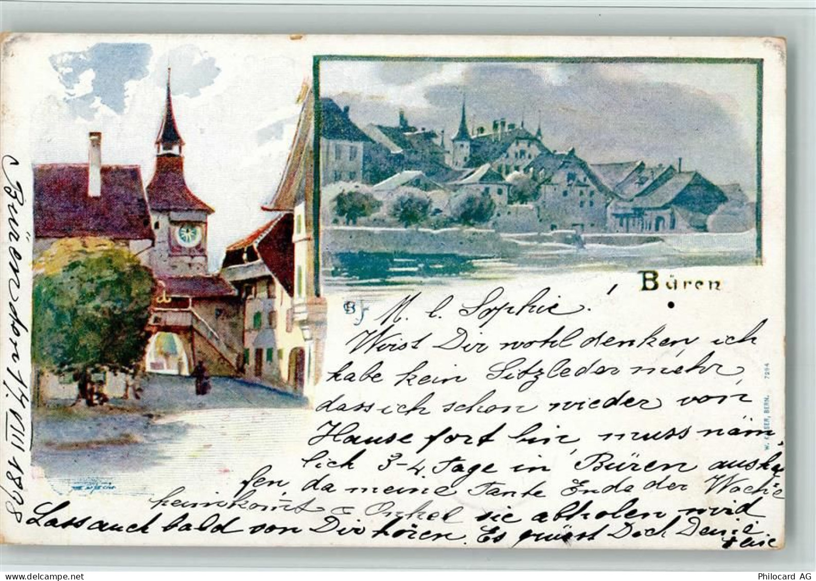 3294 Büren an der Aare 1898 Künstlerkarte Teilansicht AK - 13407266