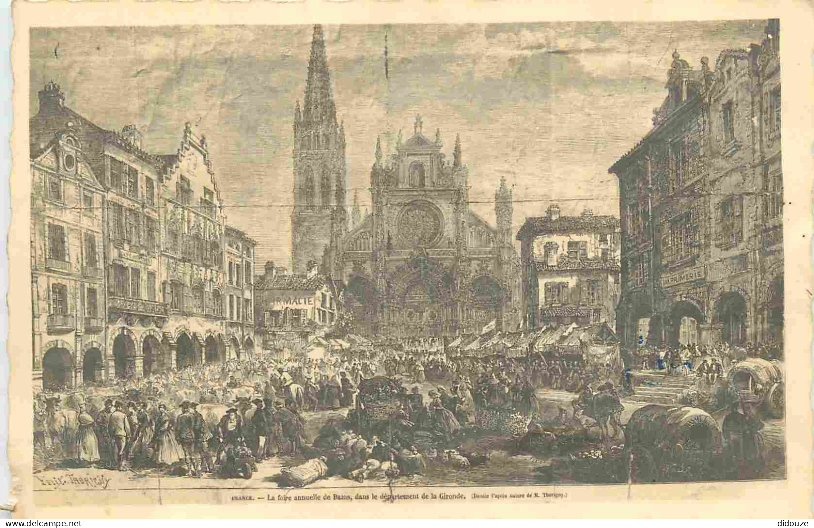 33 - Bazas - La foire annuelle - Art illustration - CPA - Etat froissures - Voir Scans Recto-Verso