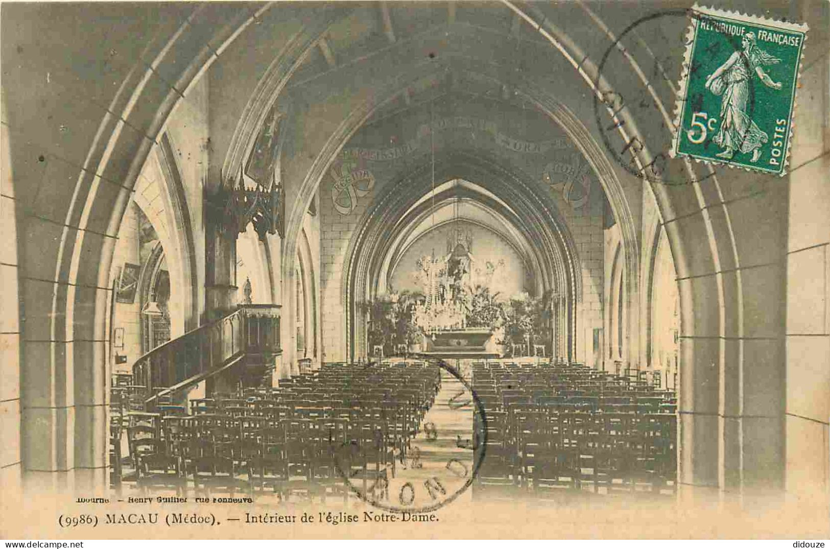 33 - Macau - intérieur de l'Eglise Notre-Dame - CPA - Oblitération de 1912 - Voir Scans Recto-Verso