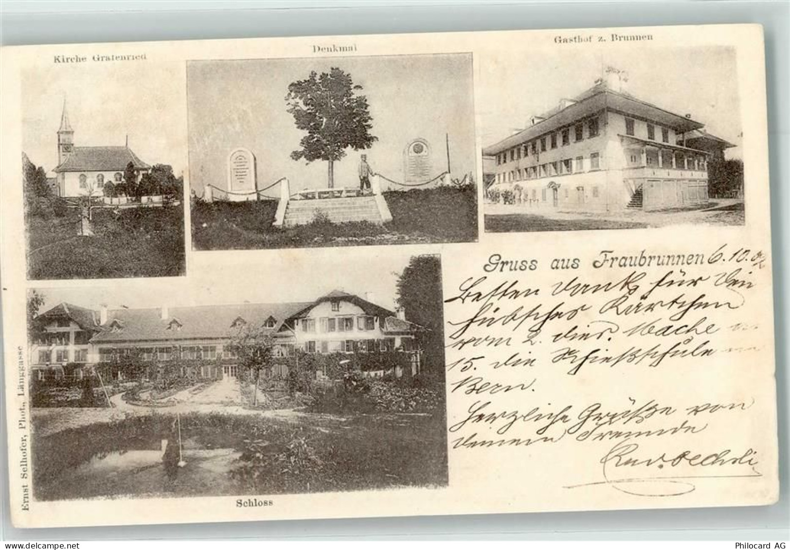 3312 Fraubrunnen 1902 - Kirche Gratenried Denkmal Gasthaus z. Brunnen Sc... - 13256460