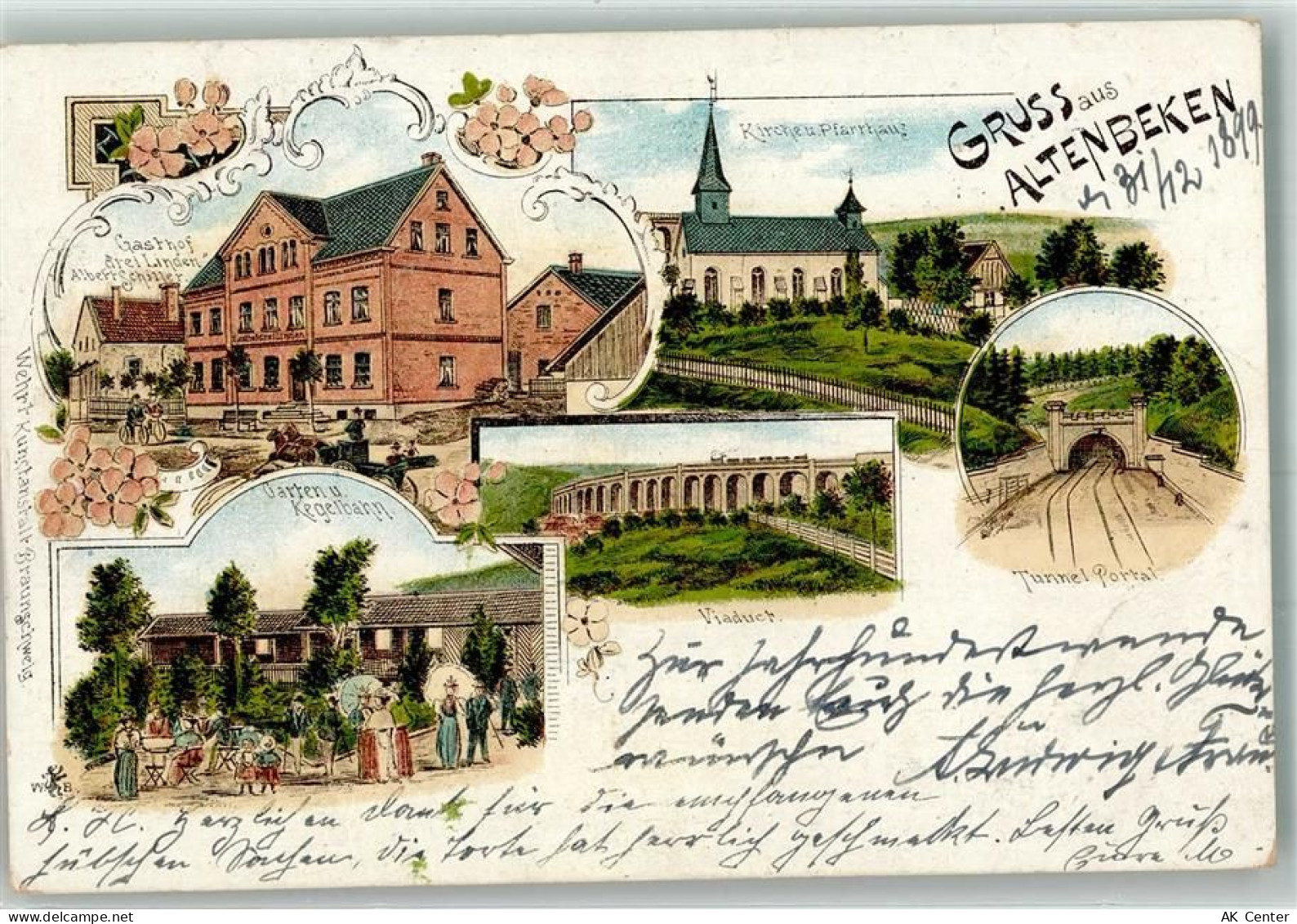 33184 W4791 Altenbeken 1899 Lithographie Tunnel-Portal Viadukt Gasthaus ... - 13645851