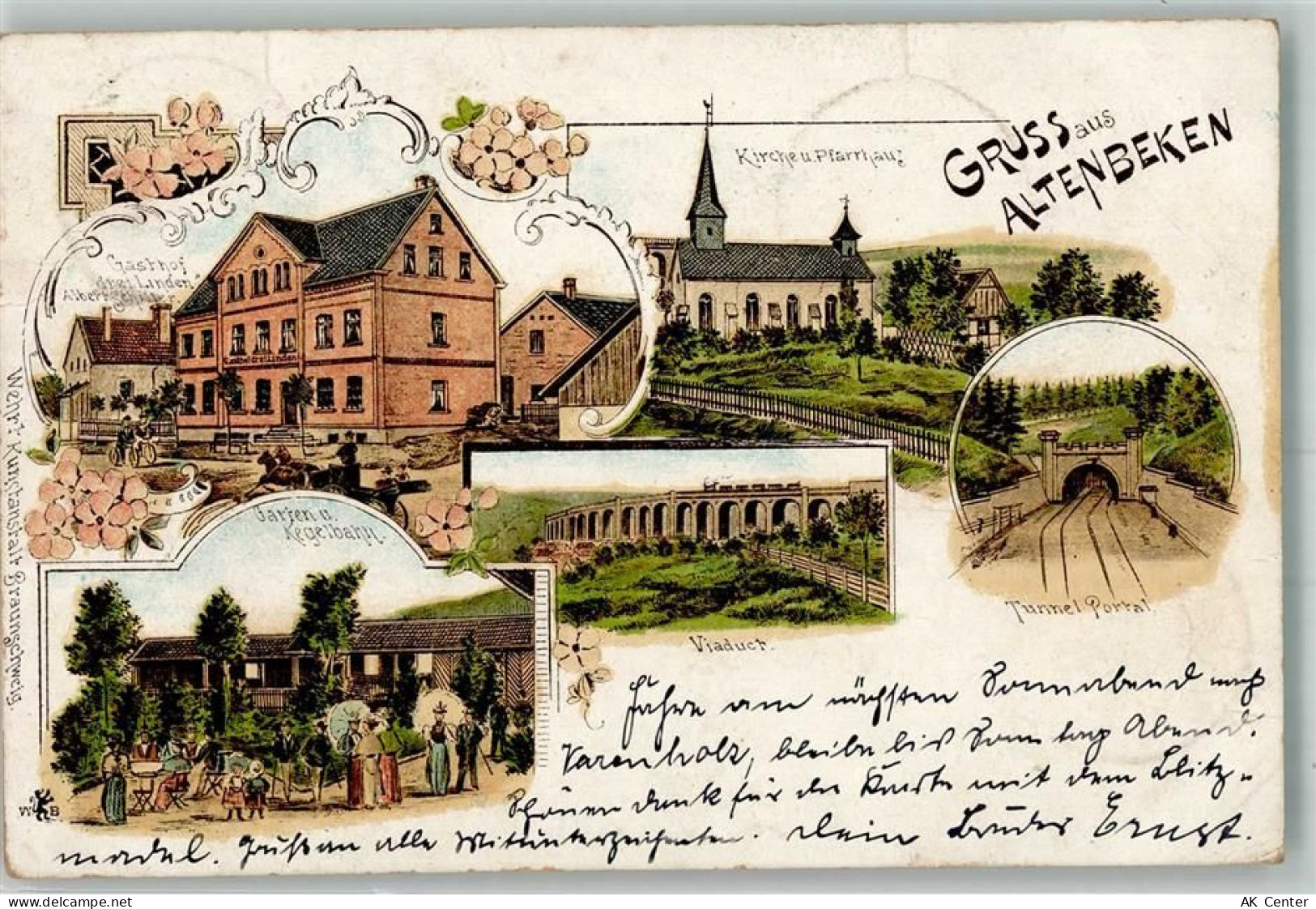 33184 W4791 Altenbeken 1900 Lithographie Tunnel-Portal Viadukt Gasthaus ... - 13645859