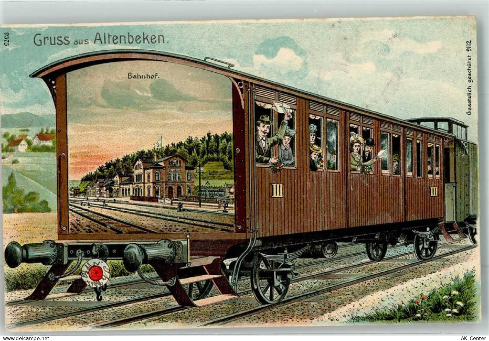 33184 W4791 Altenbeken 1903 Lithographie Bahnhof Personenwagon koloriert... - 13625679