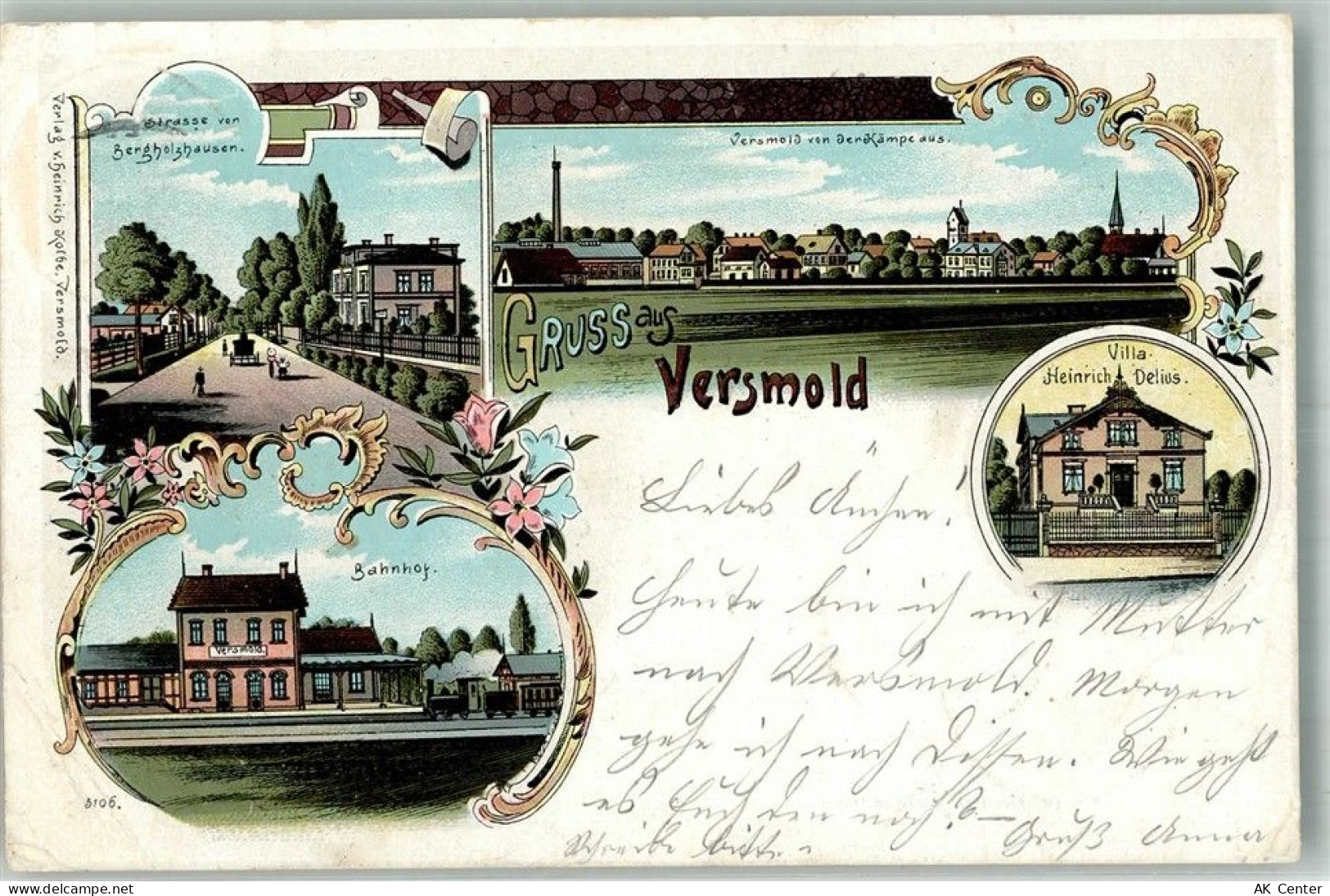 33775 W4804 Versmold 1900 Lithographie Bahnhof Villa Delius - 13671313