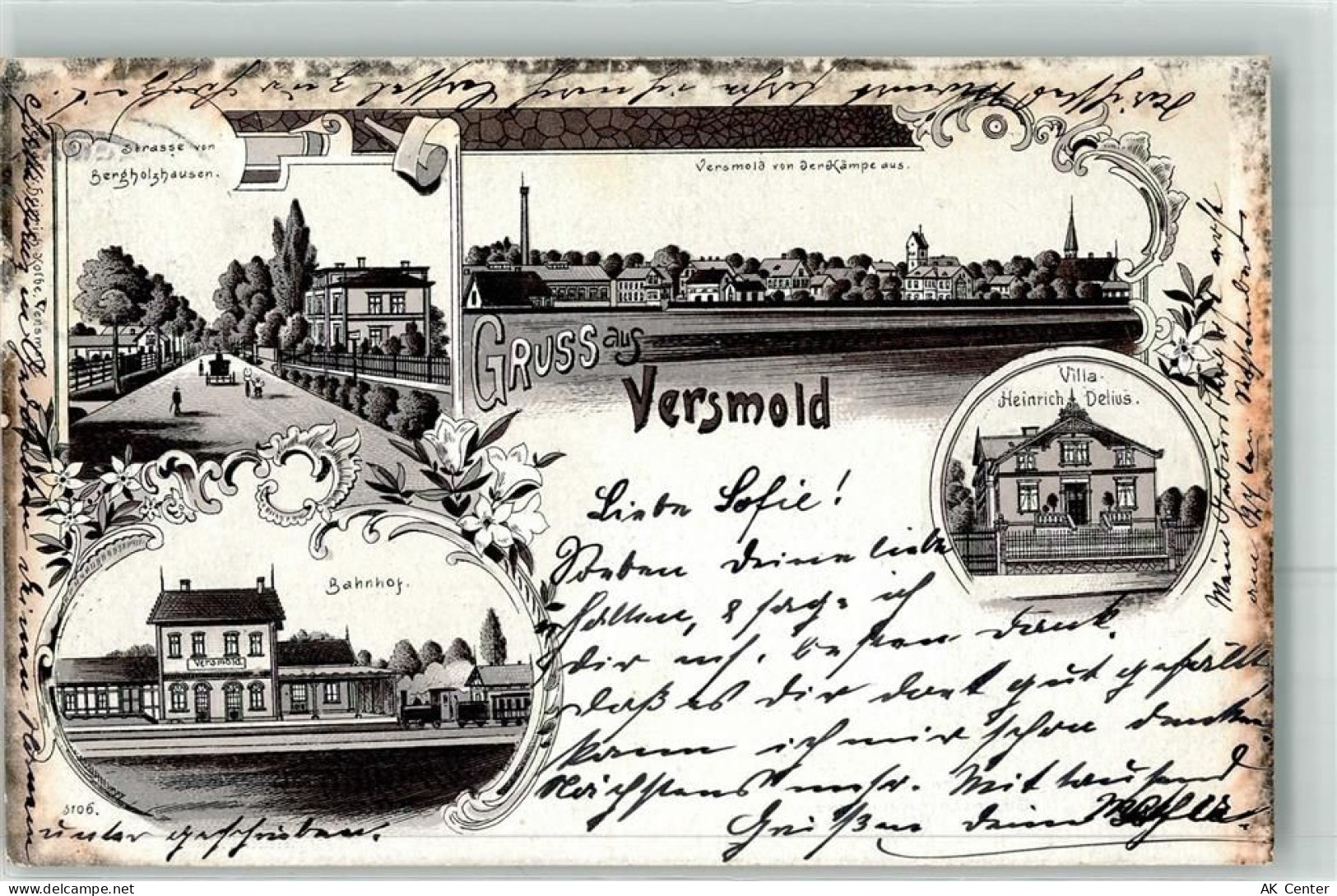 33775 W4804 Versmold 1903 Lithographie Bahnhof Villa Heinrich Delius - 13615282