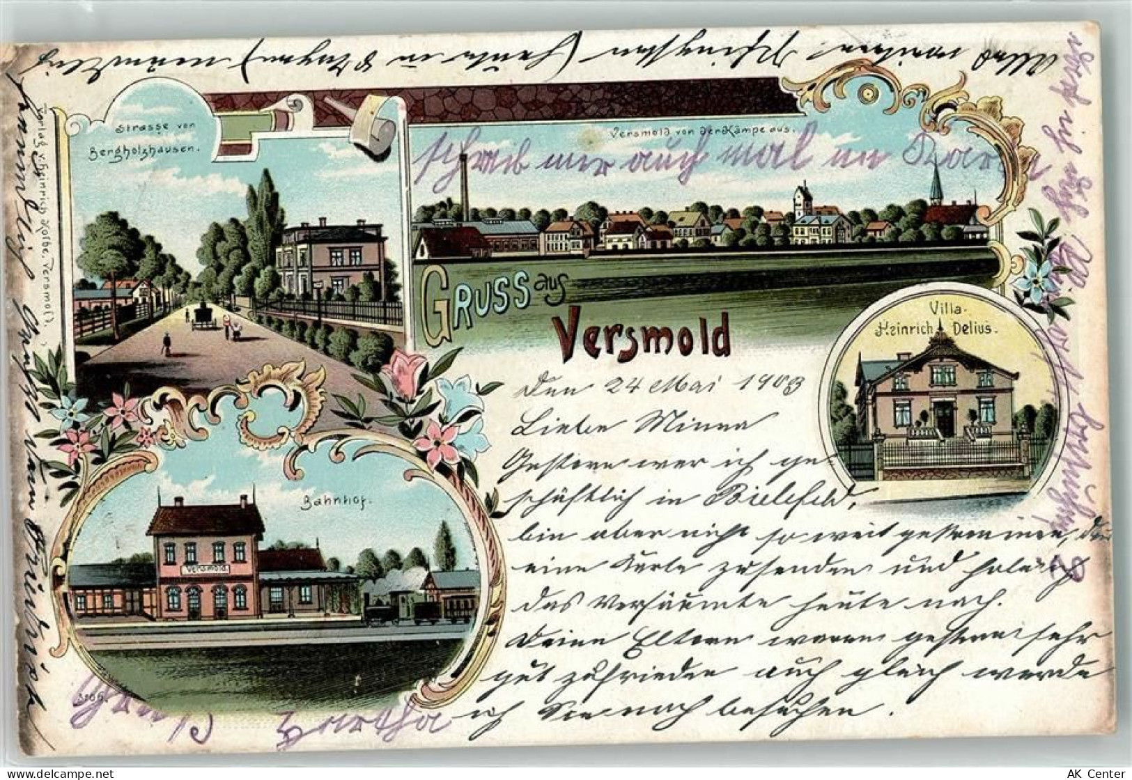 33775 W4804 Versmold 1903 Lithographie Bahnhof Villa Heinrich Delius Bah... - 13610683