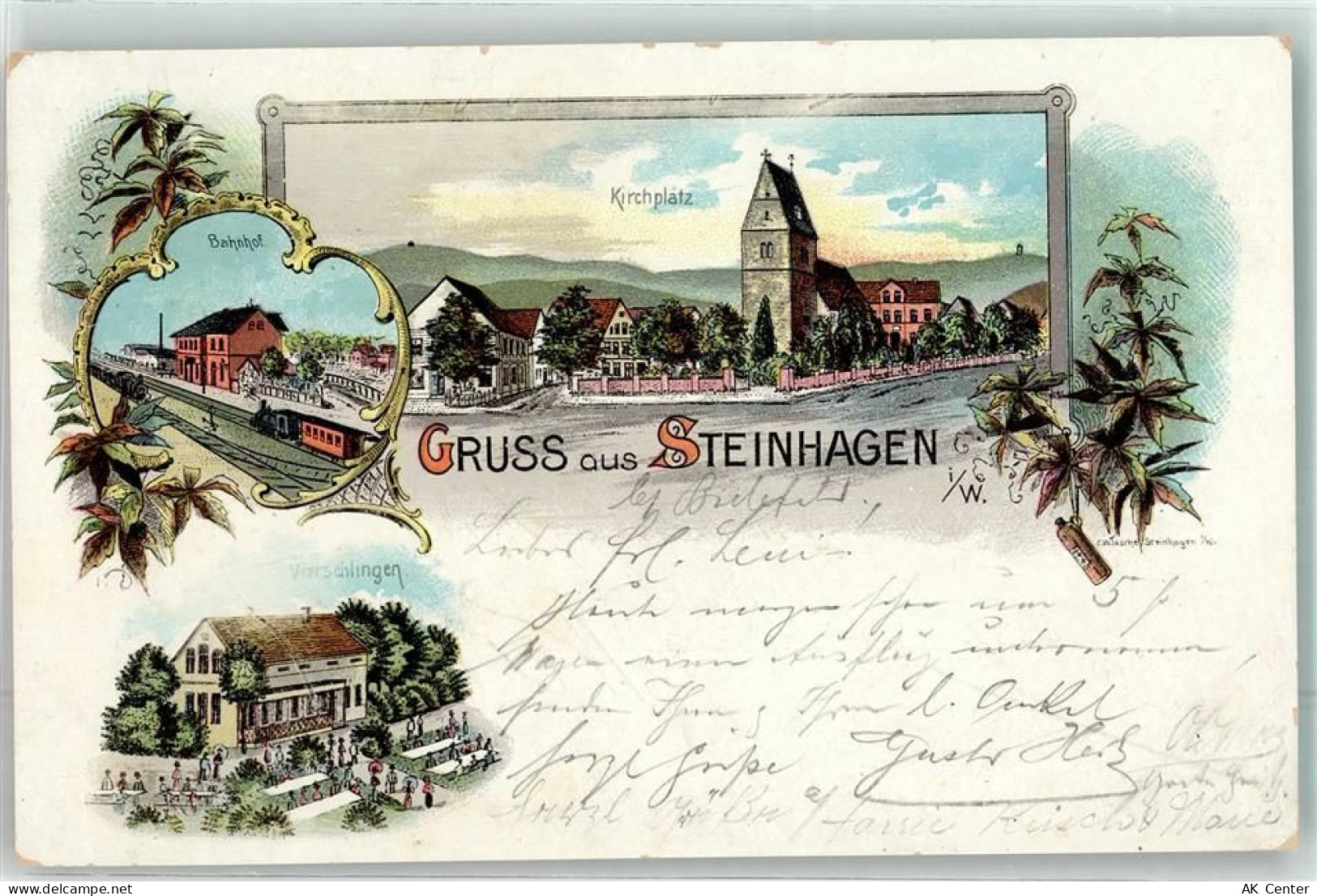 33803 W4803 Steinhagen , Westf 1905 Lithographie Kirchplatz Bahnhof Vier... - 13624829