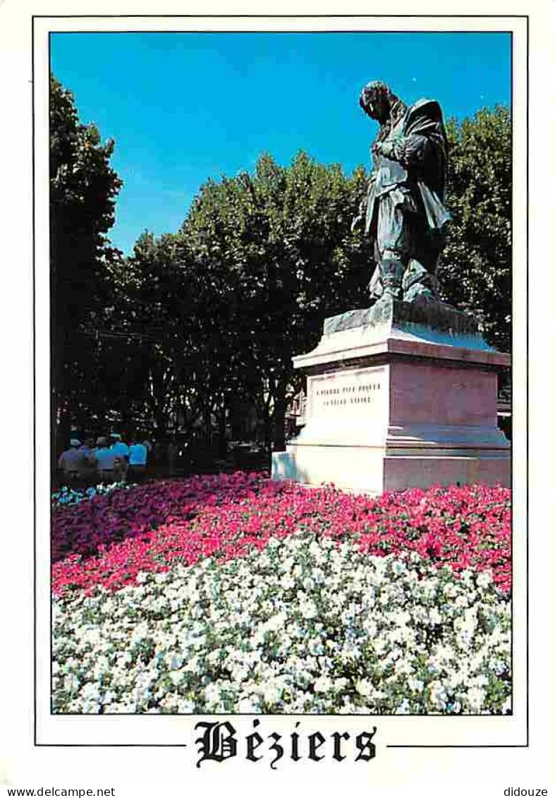 34 - Béziers - La statue de Pierre Paul Riquet sur les allées - Flamme Postale de Vouneuil sous Biard - CPM - Voir Scans