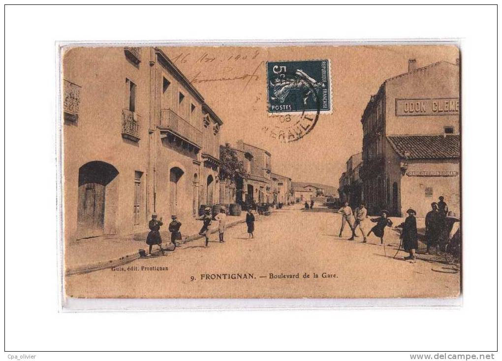 34 FRONTIGNAN Boulevard de la Gare, animée, Enfants, ed Guis 9, 1908