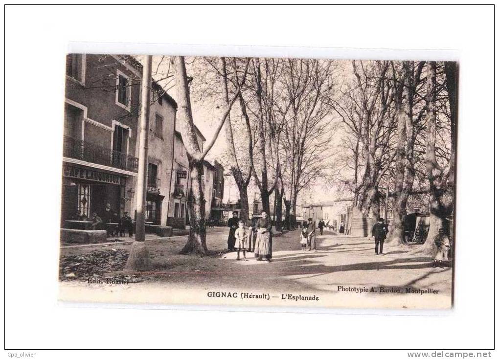 34 GIGNAC Esplanade, animée, Café Lamouroux, ed Bardou, 191?