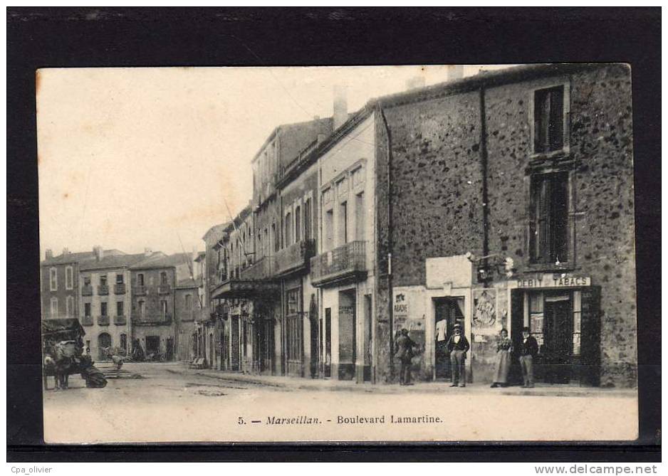 34 MARSEILLAN Boulevard Lamartine, animée, Tabac, ed ? 5, dos 1900