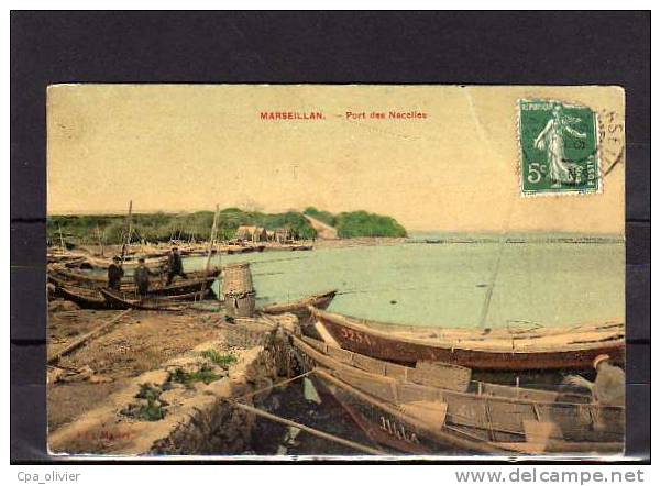 34 MARSEILLAN Port des Nacelles, animée, Barques, colorisée, ed Majory, 1908
