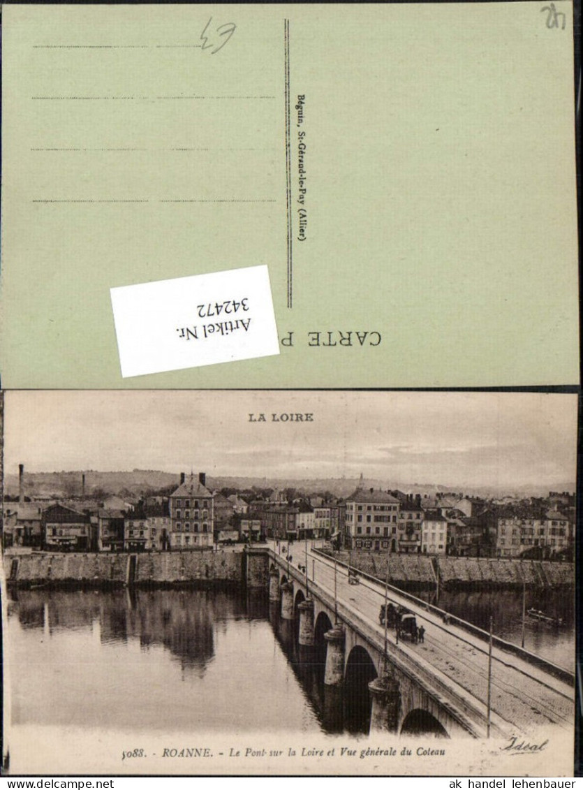 342472,Rhone-Alpes Loire Roanne Le Pont sur la Loire et Vue gefnerale du Coteau Brücke