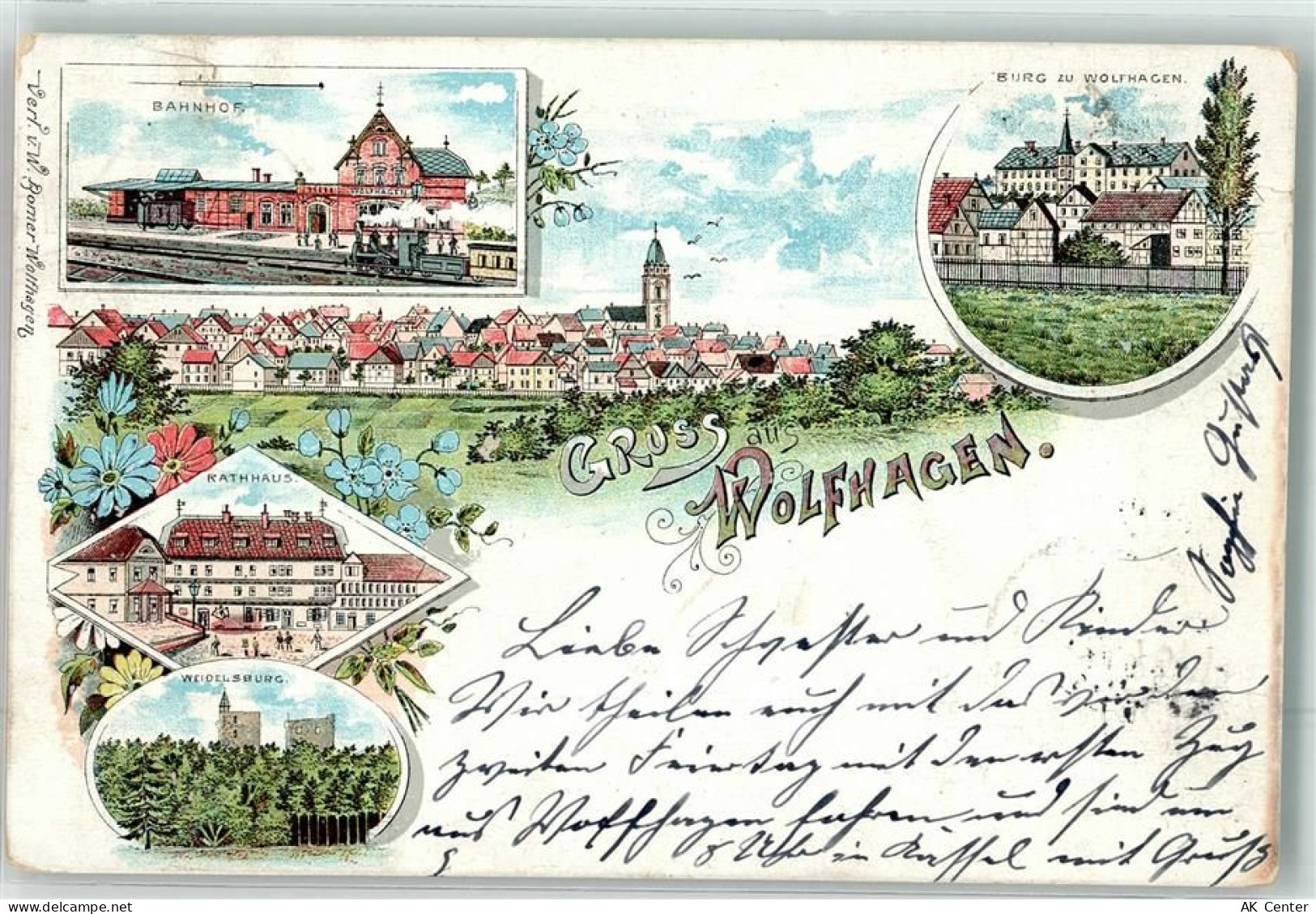 34466 W3549 Wolfhagen 1898 Lithographie Rathaus Bahnhof Weidelsburg Bug ... - 13625191