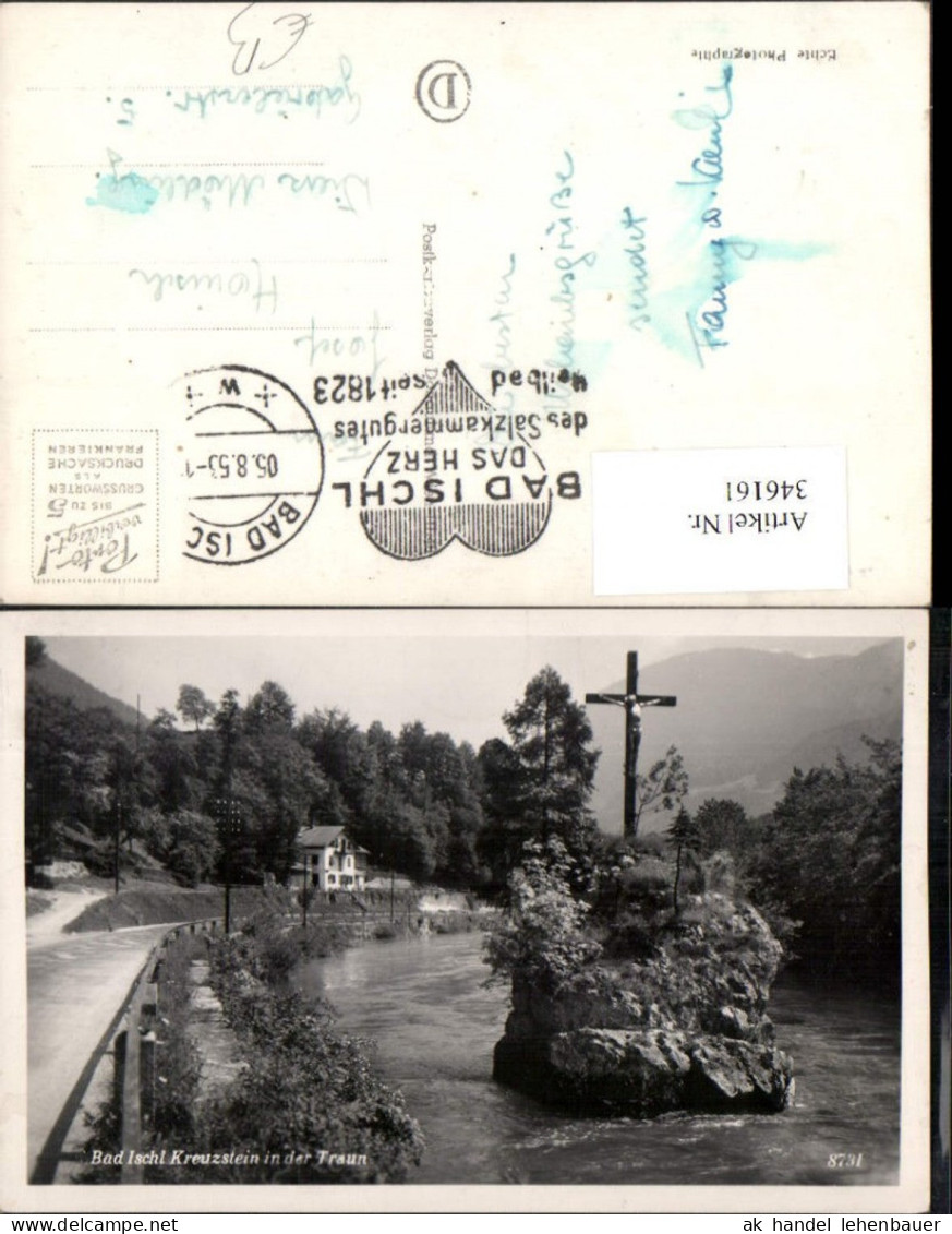 346161,Bad Ischl Kreuzstein in der Traun Felsen Kreuz