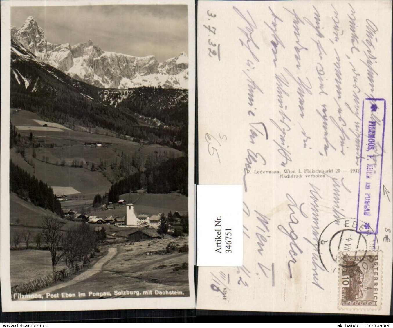 346751,Filzmoos Totale m. Dachstein Bergkulisse Postablage Filzmoos Eben im Pongau