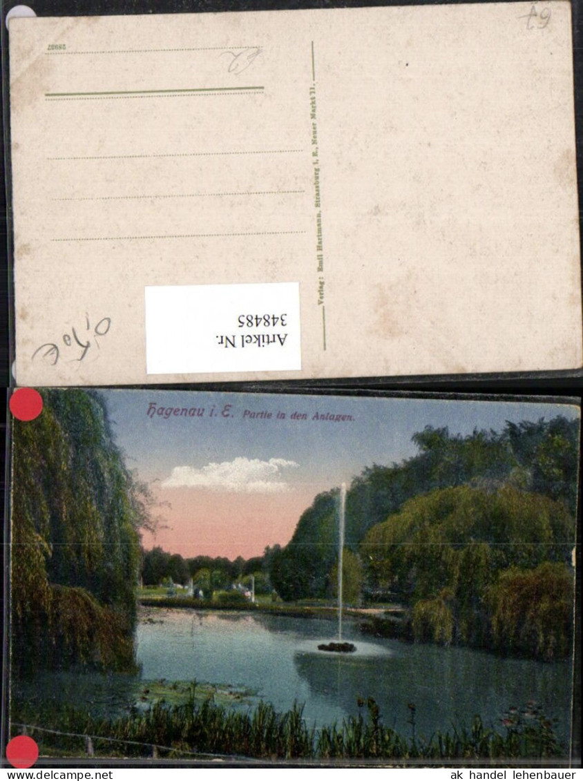 348485,Elsass Bas-Rhin Hagenau im Elsass Partie in den Anlagen Fontäne