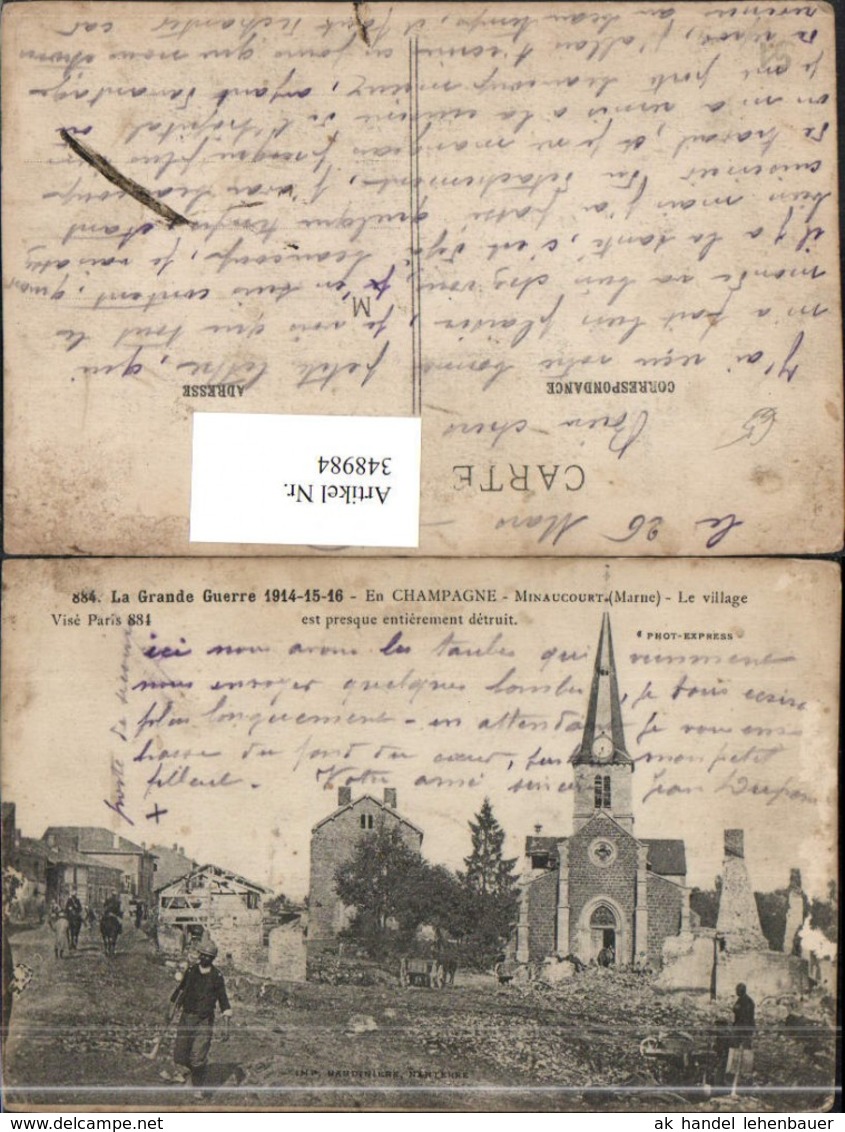348984,Champagne-Ardenne Marne En Champagne Minaucourt Le village Zerst&ouml;rung Kirche