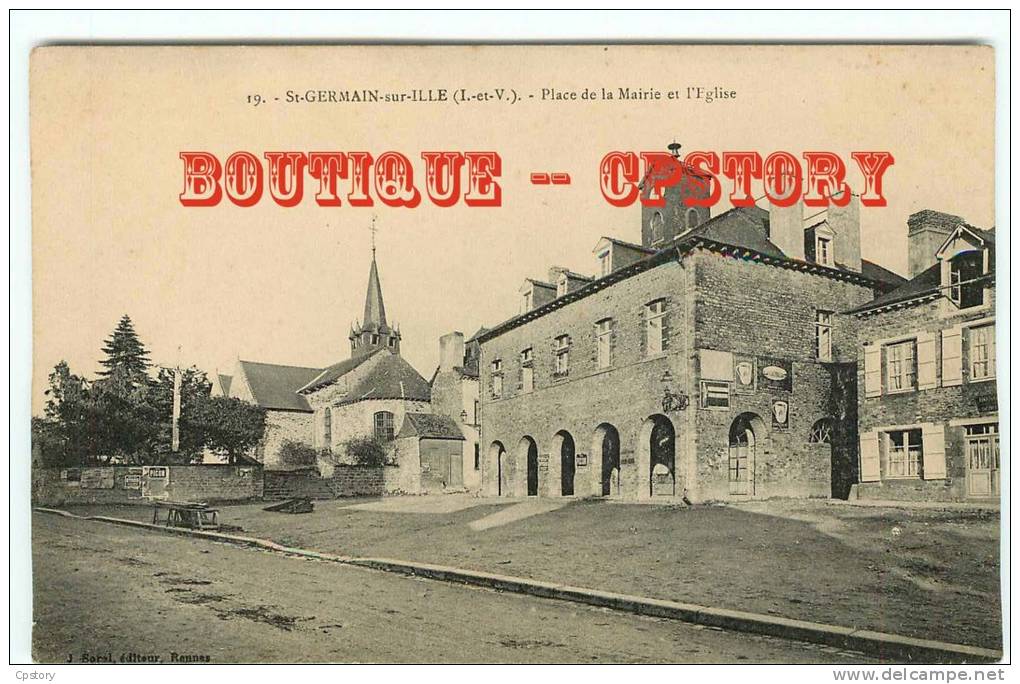 35 - SAINT GERMAIN sur ILLE - Place de la Mairie et l'église - Dos Scané