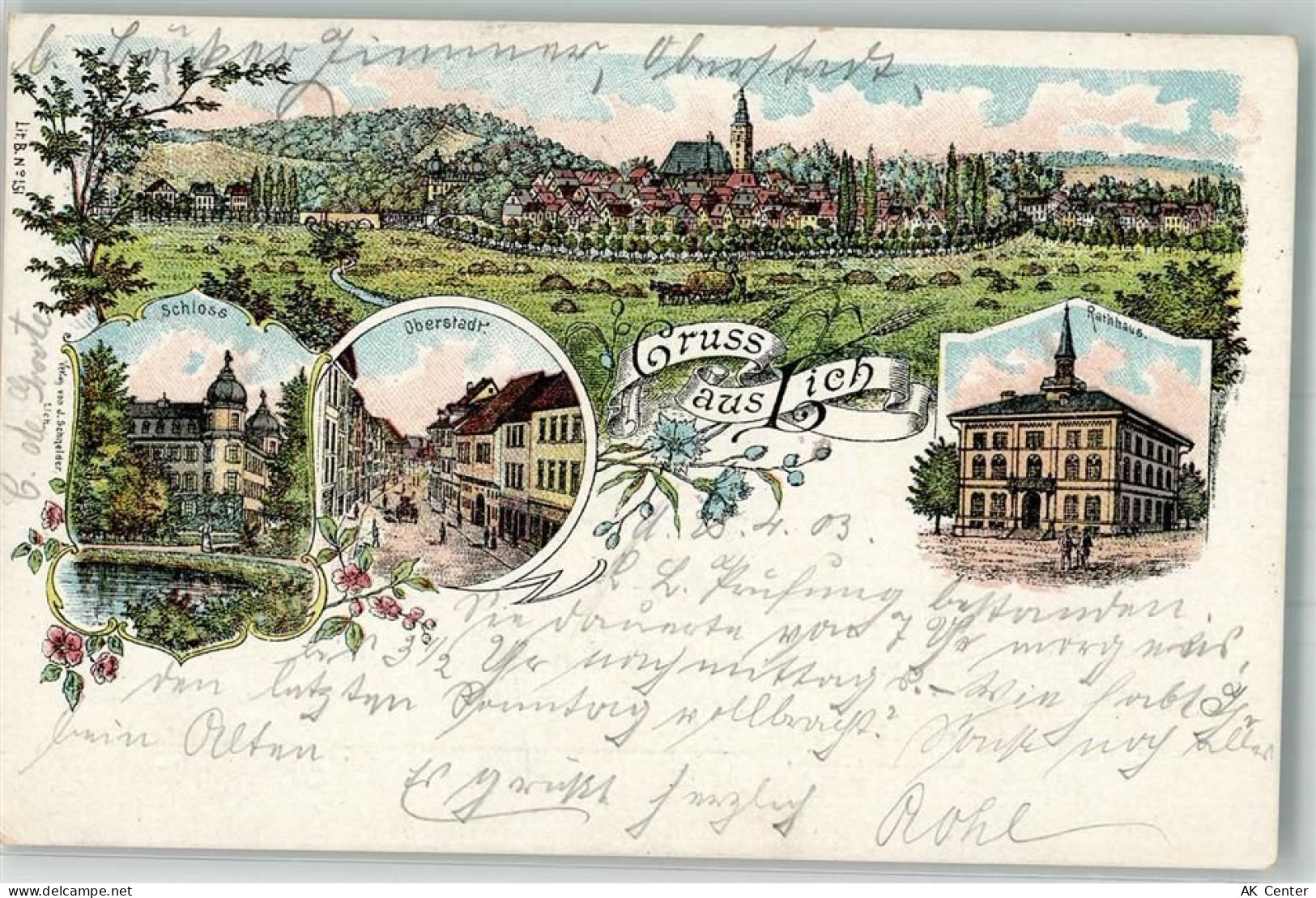 35423 W6302 Lich , Hess 1903 Lithographie Rathaus Oberstadt Schloß Lich... - 13653000