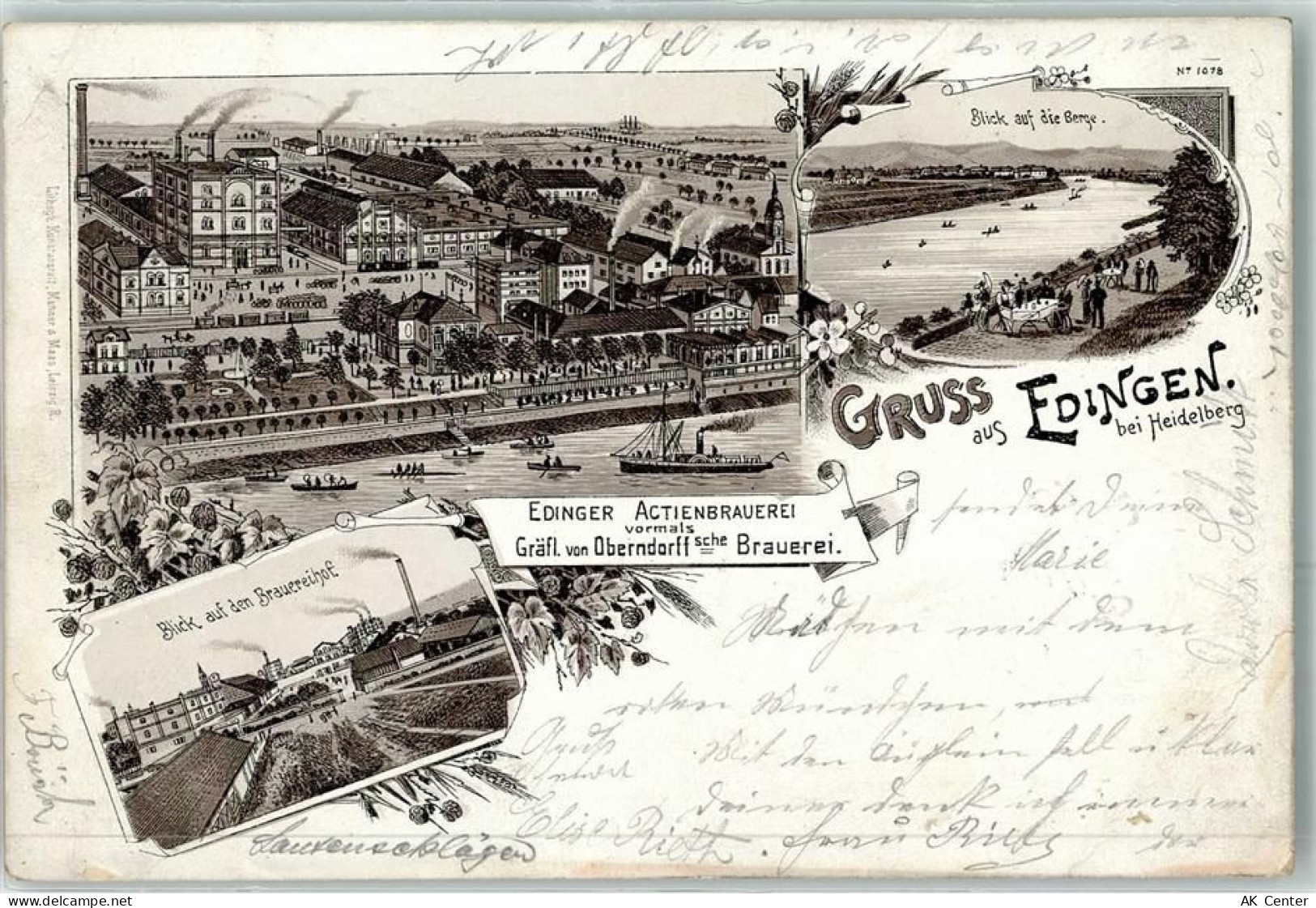 35764 W6349 Edingen , Hess 1897 Lithographie Brauerei Actienbrauerei Grä... - 13614595