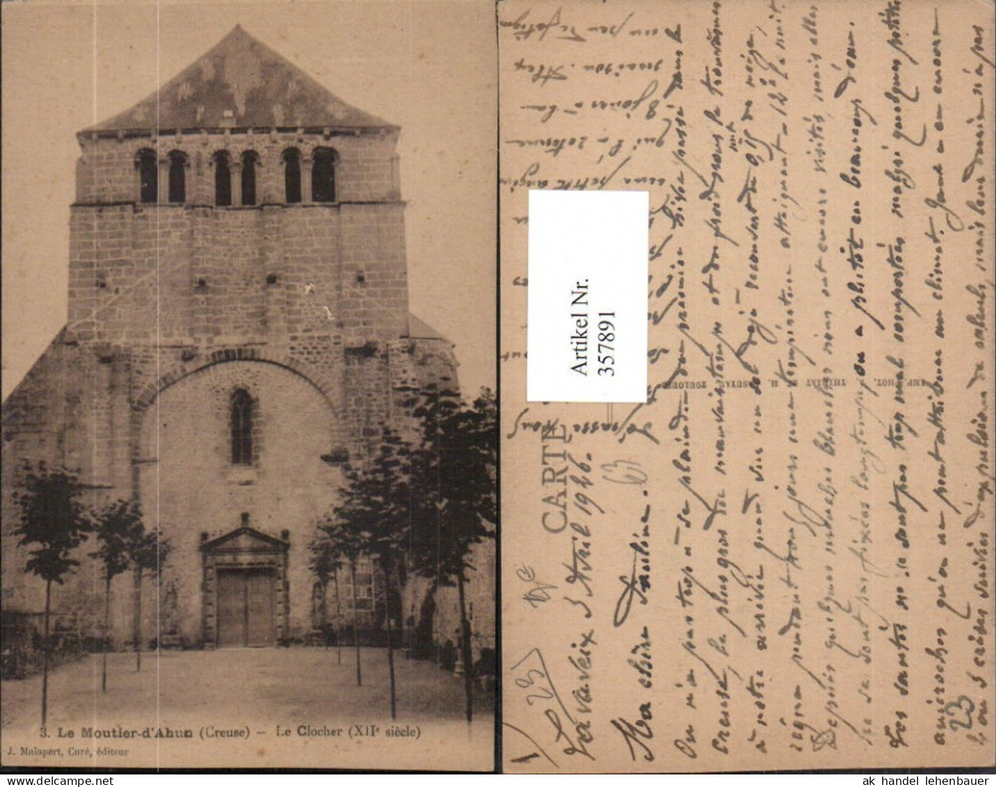 357891,Limousin Creuse Le Moutier-d'Ahun Le Clocher Kirche