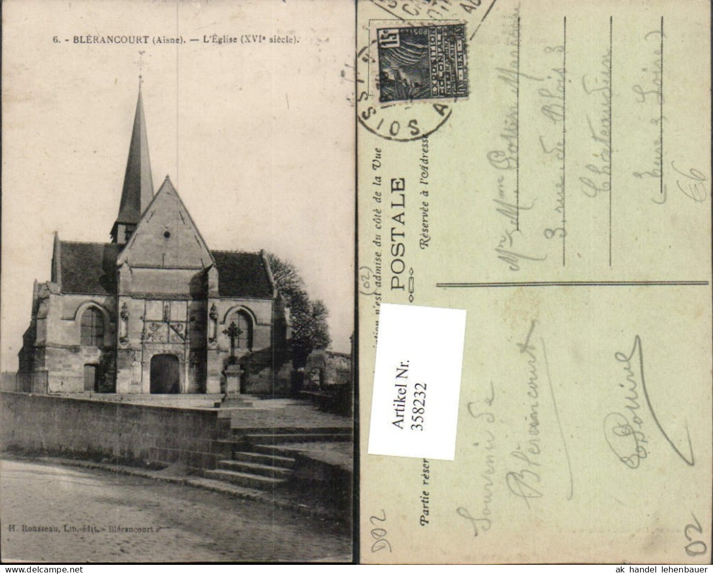 358232,Picardie Aisne Blerancourt L'Eglise Kirche