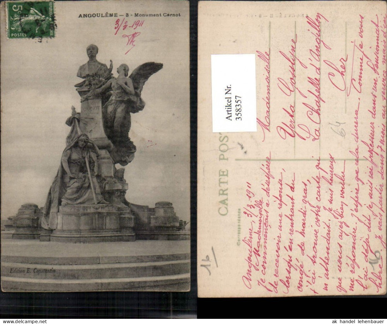 358357,Poitou-Charentes Charente Angouleme Monument Carnot Denkmal