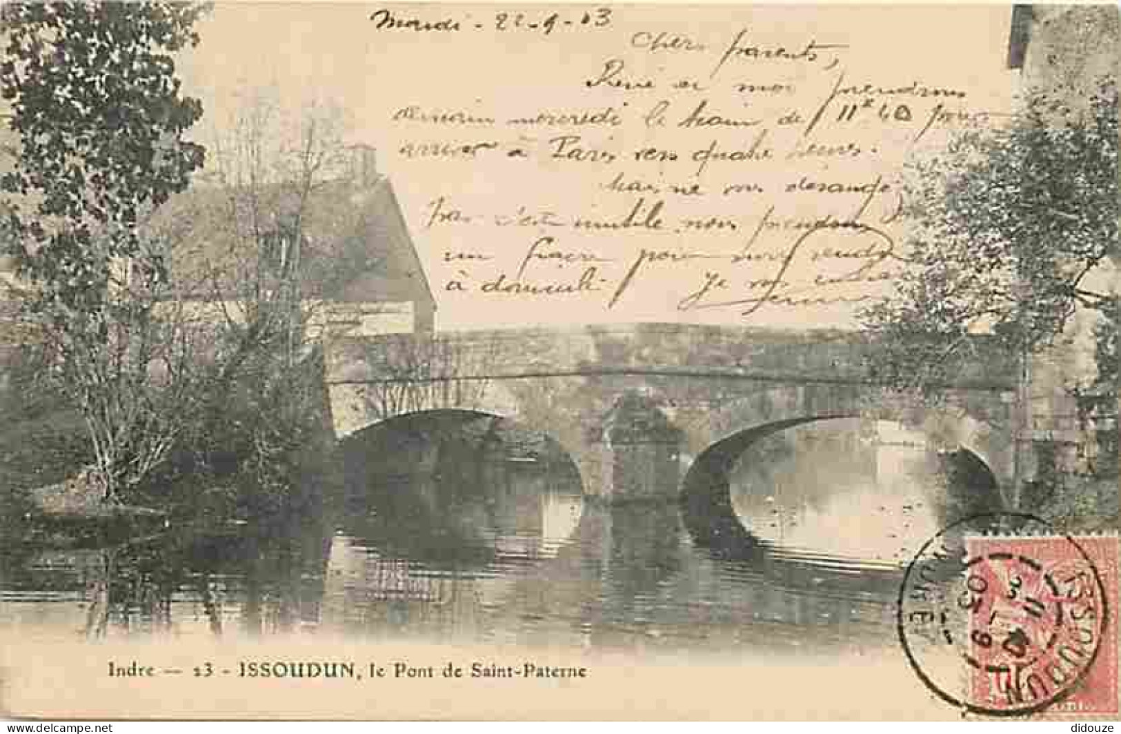 36 - Issoudun - Le Pont de Saint Paterne - Animée - Correspondance - Précurseur - Oblitération ronde de 1903 - CPA - Voi
