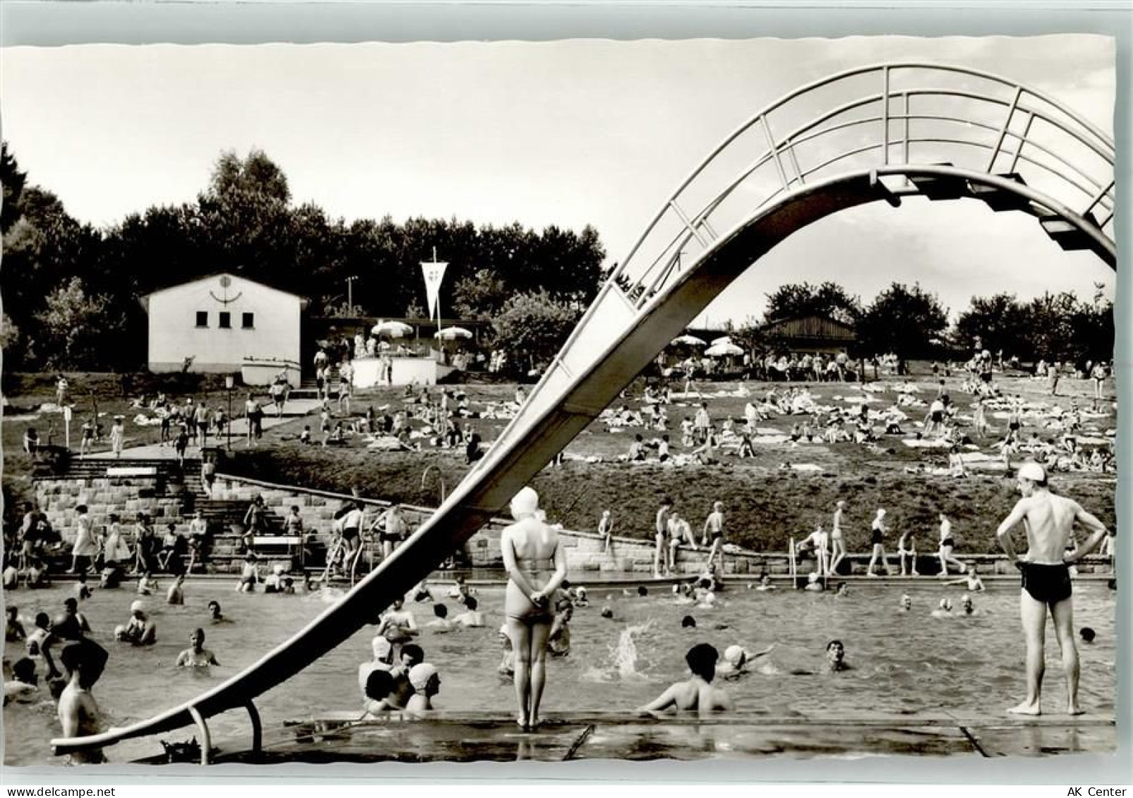 36088 W6418 Hünfeld Foto AK Schwimmbad Haselgrund Wasserrutsche - 13972271