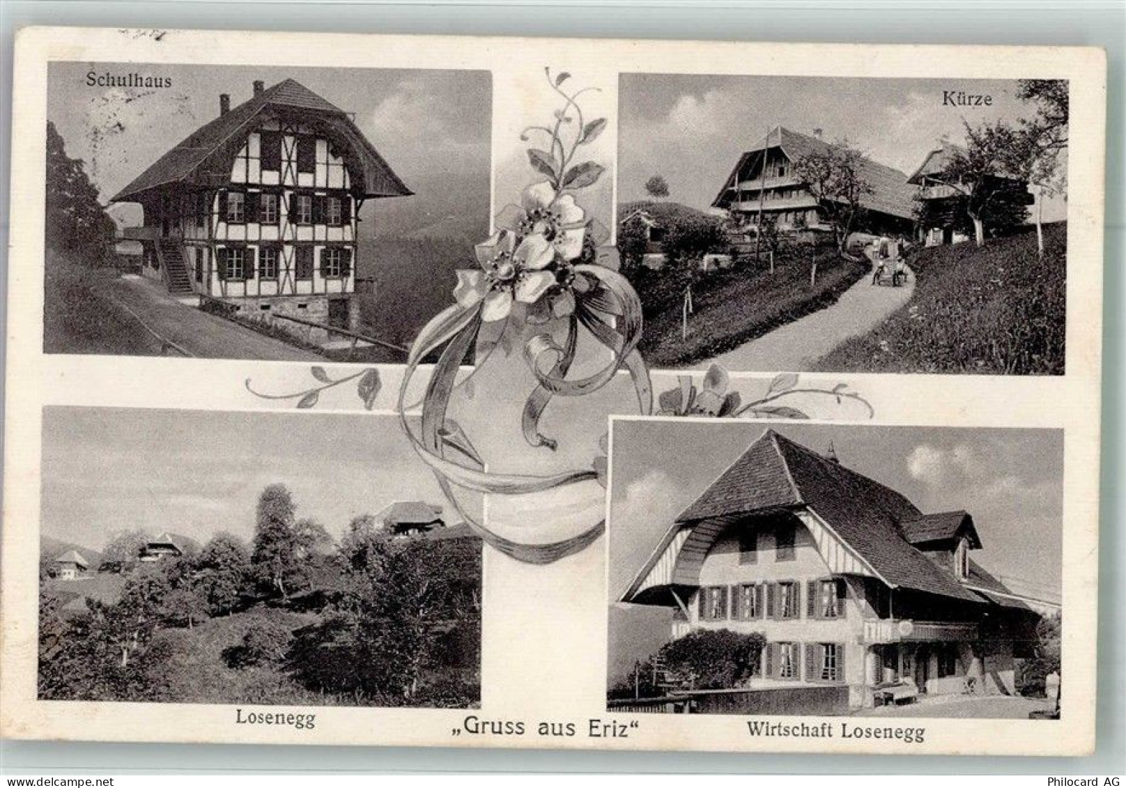 3619 Eriz Aussereriz 1928 Foto AK Schulhaus Kürze Gasthaus Losenegg Grus... - 13673467